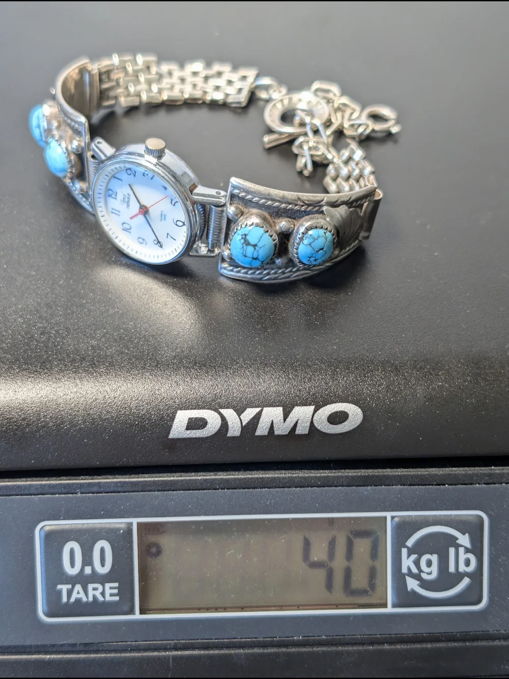 Vintage Navajo Sterling Silver Turquoise Timex Indiglo Watch - Signed Native - Picture 10 of 10